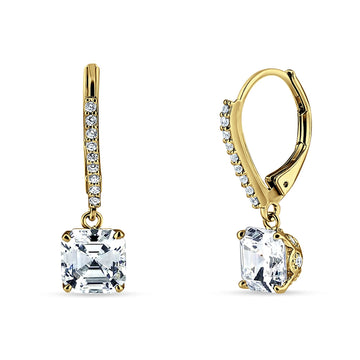 Asscher Cut Yellow Tone, Cubic Zirconia Leverback Earrings 925 Sterling Silver Wholesale